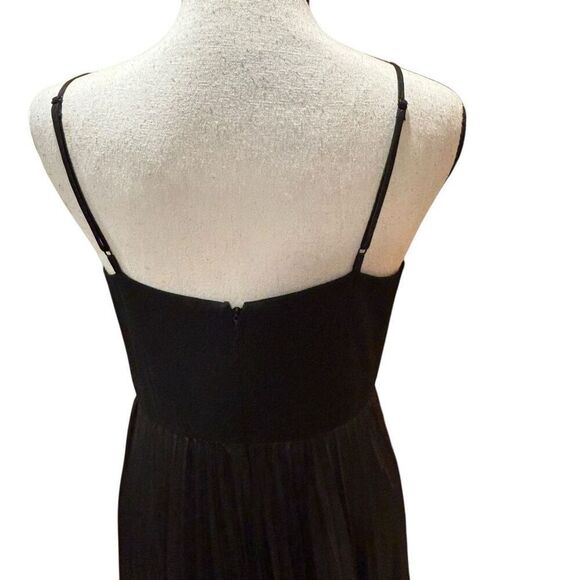 Halston Black A-Line Midi-Dress Spaghetti Strap Pleated Skirt Women Size 6 NWT - Picture 7 of 13